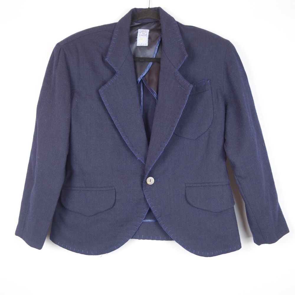 Vtg Workers For Freedom Navy Blue 100% Wool Blazer Jacket Made In Japan, Size 2